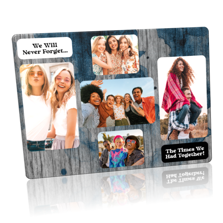 Custom Metal Print. 5x7 Classic Landscape Collage of 5 Prints with 2 Text Boxes on Metal Print