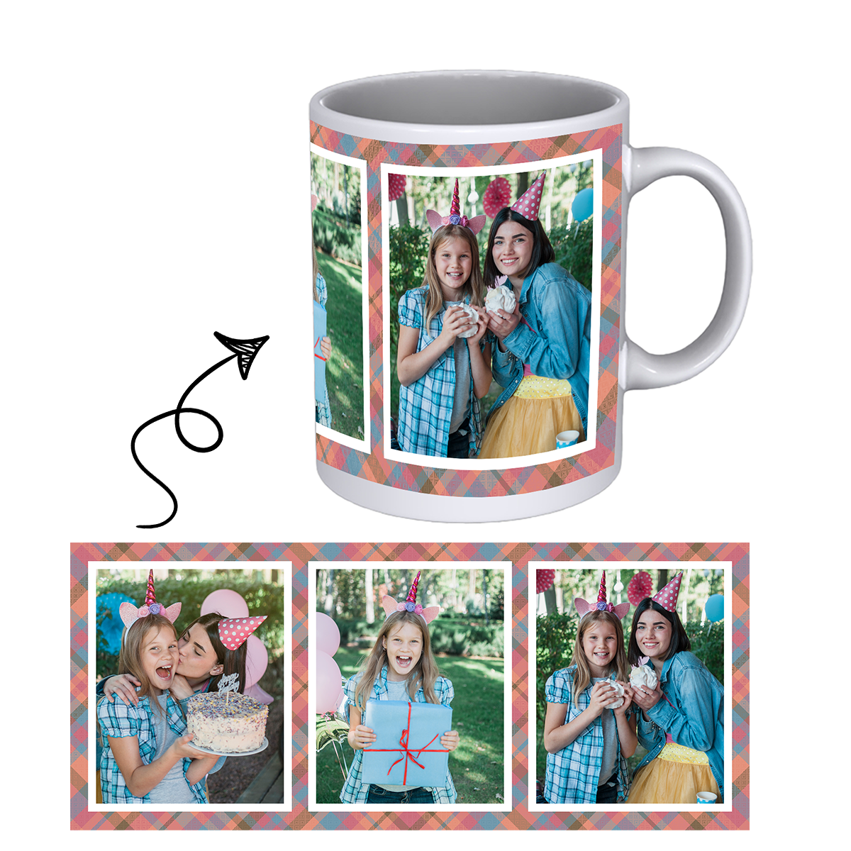 Custom Collage Mug with 3 Photos and Background - Personalized Mug