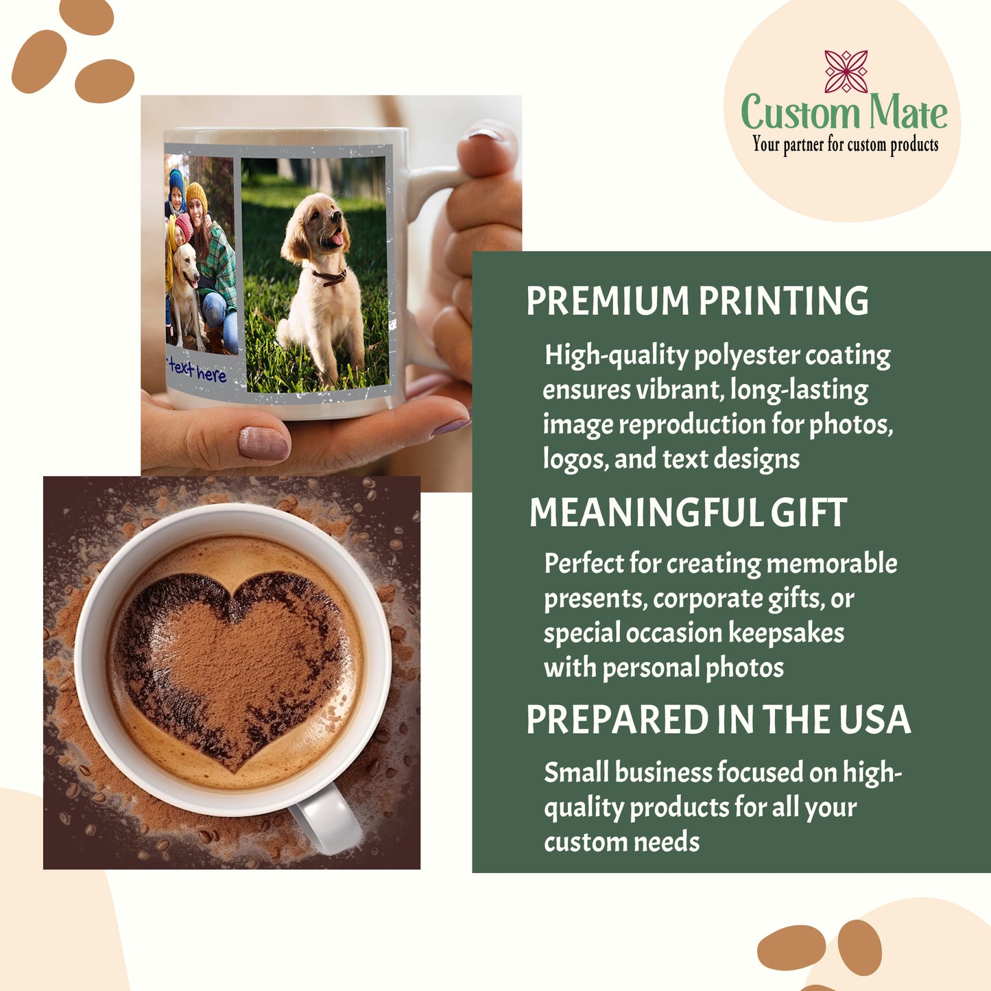 Custom Photo Mug - Personalized Mug with 3 Photos and 2 Text Options