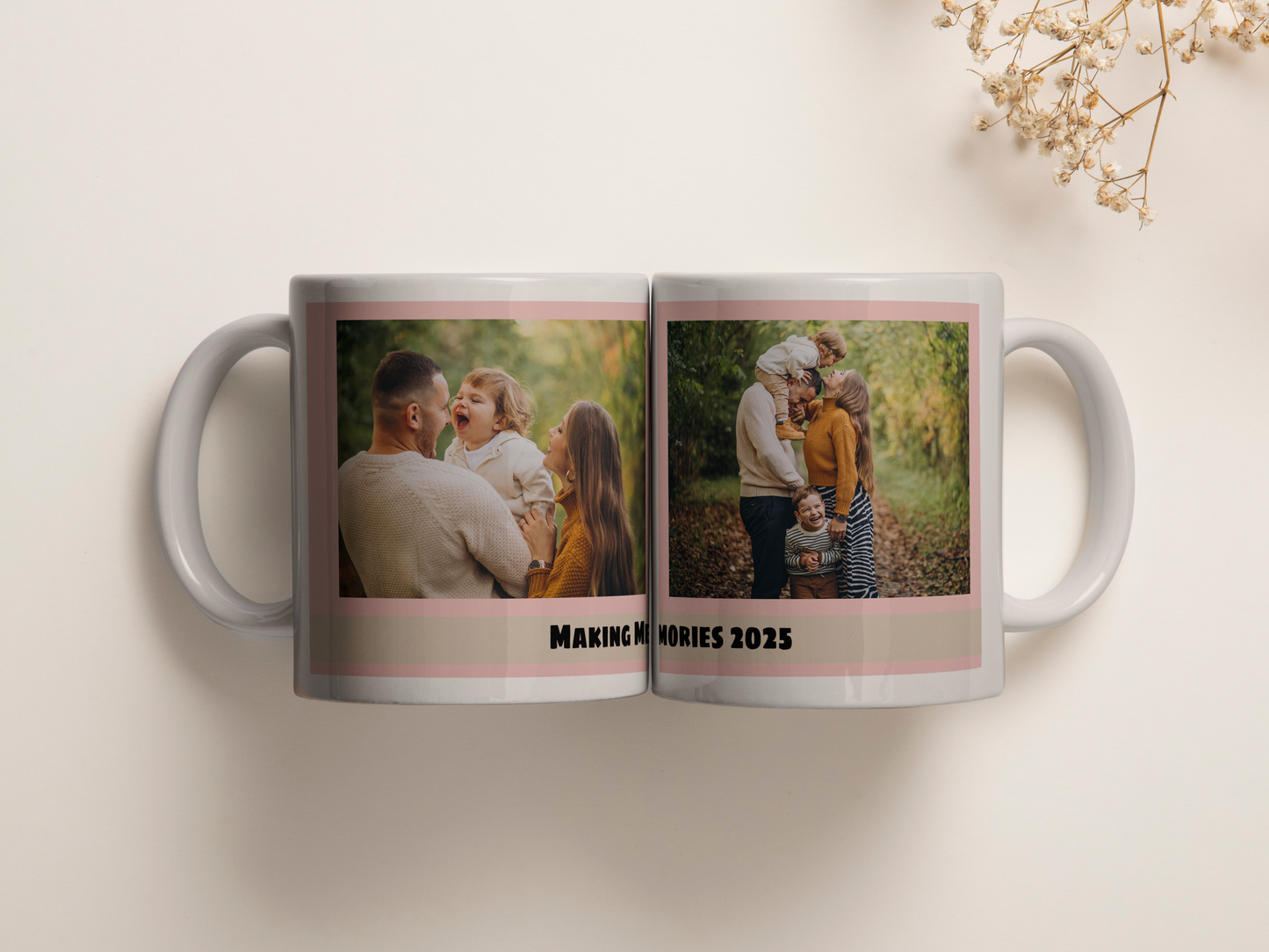 Collage Mug with 2 Photos and Banner - Personalized Custom Mug
