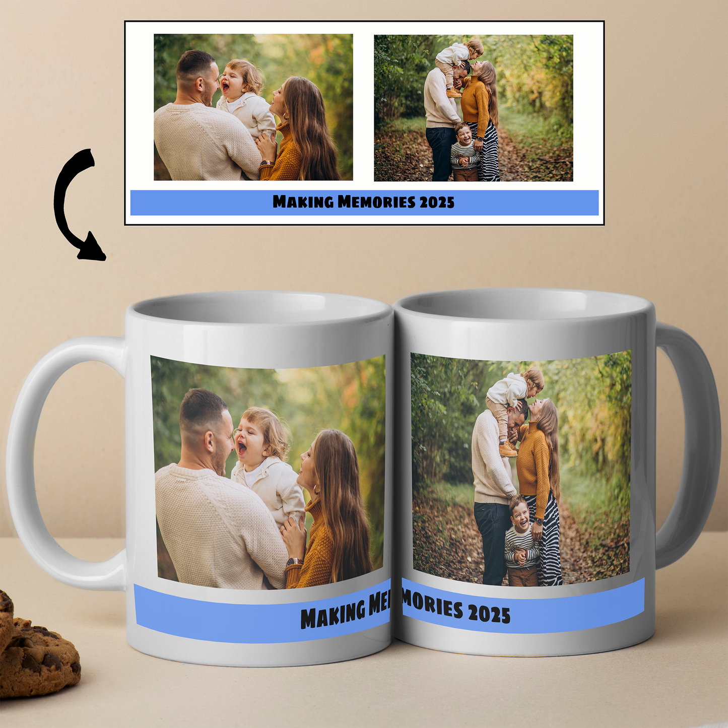 Collage Mug with 2 Photos and Banner - Personalized Custom Mug
