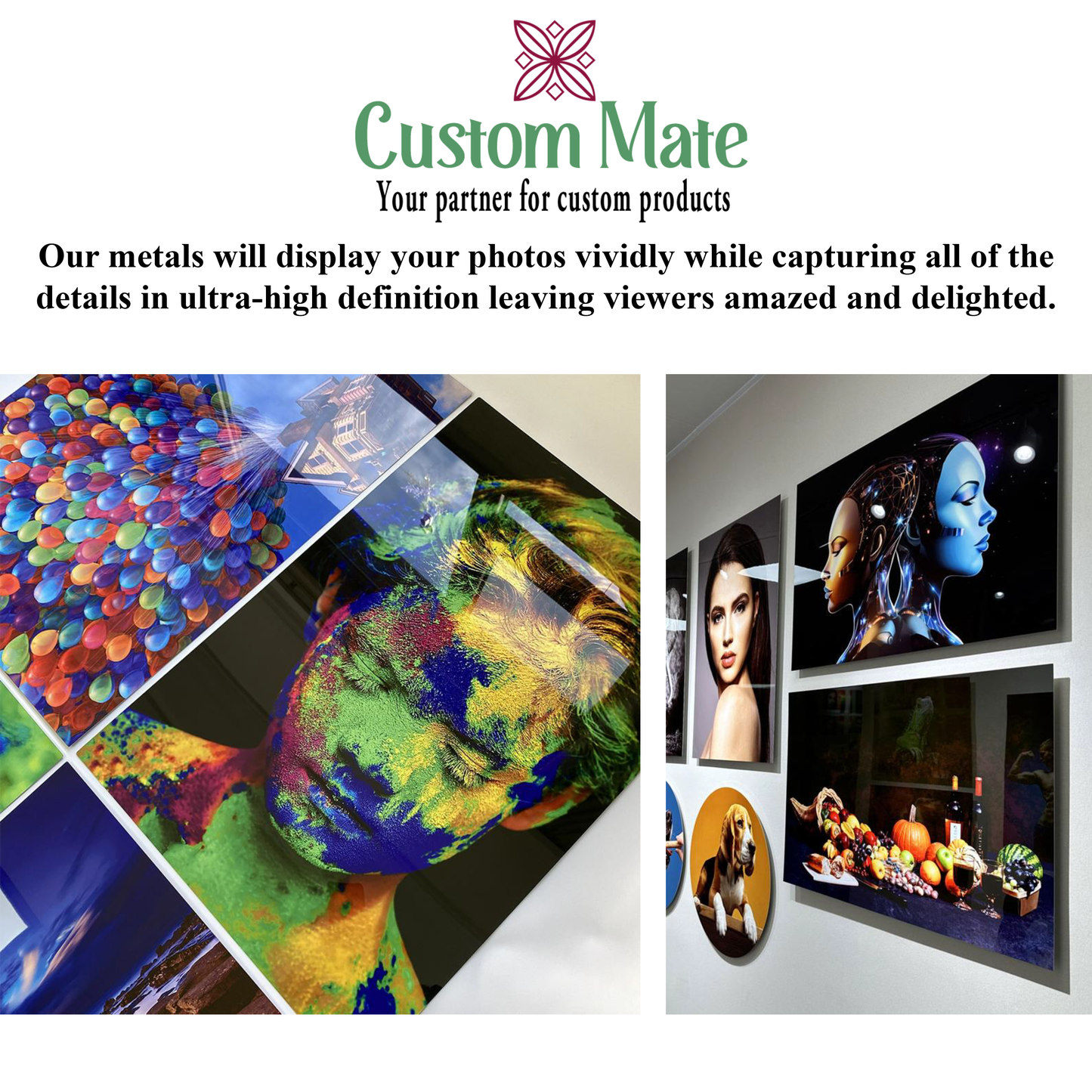 8x10 Custom Metal - Landscape Collage of 4 Images with Optional Text Borders