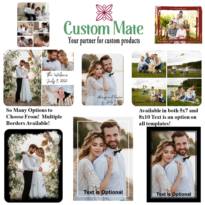 Custom Metal Print. 5x7 Collage of Three. Personalize with Optional Text and Grunge Borders.