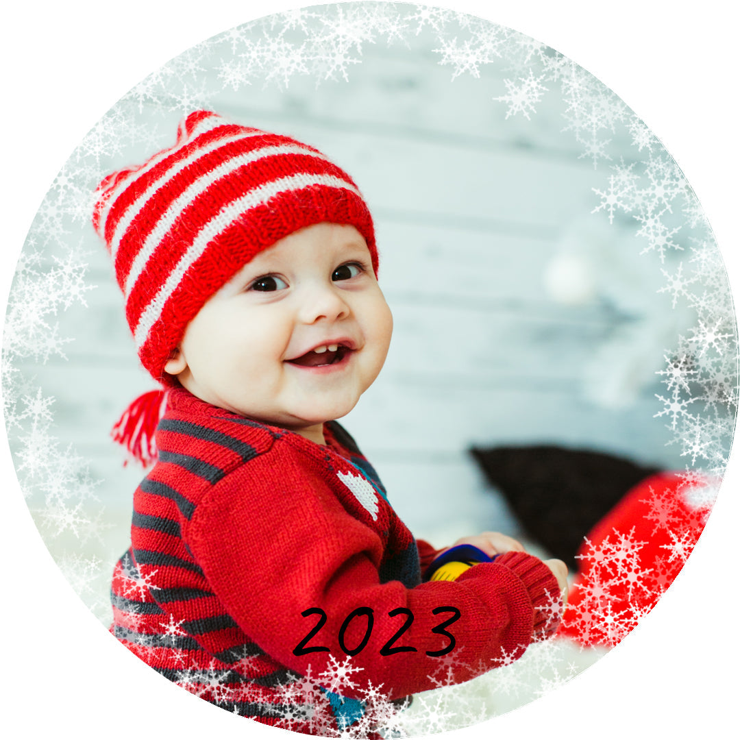 Custom Metal Ornaments with Snowflake Border - Personalized Holiday Decor