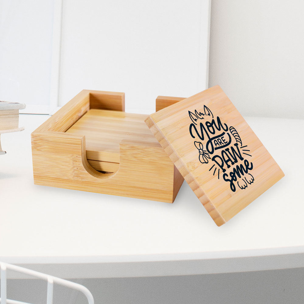 Bamboo Coaster Set - 4 Coasters and Holder