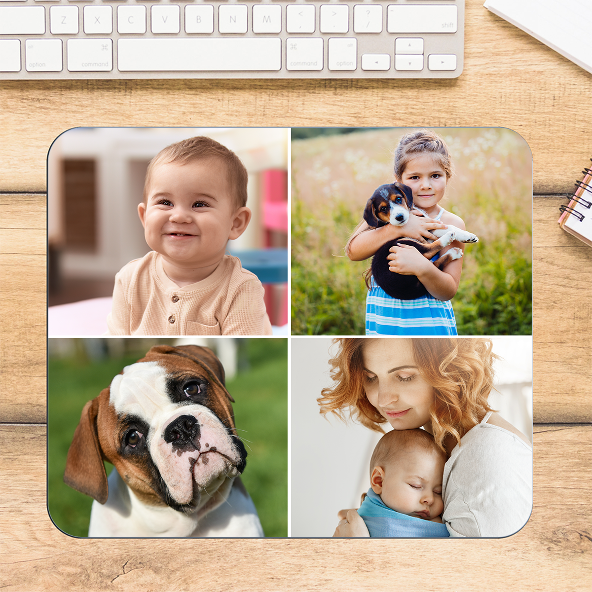 Custom Mousepad with 4 Photos and Text - Personalized Design