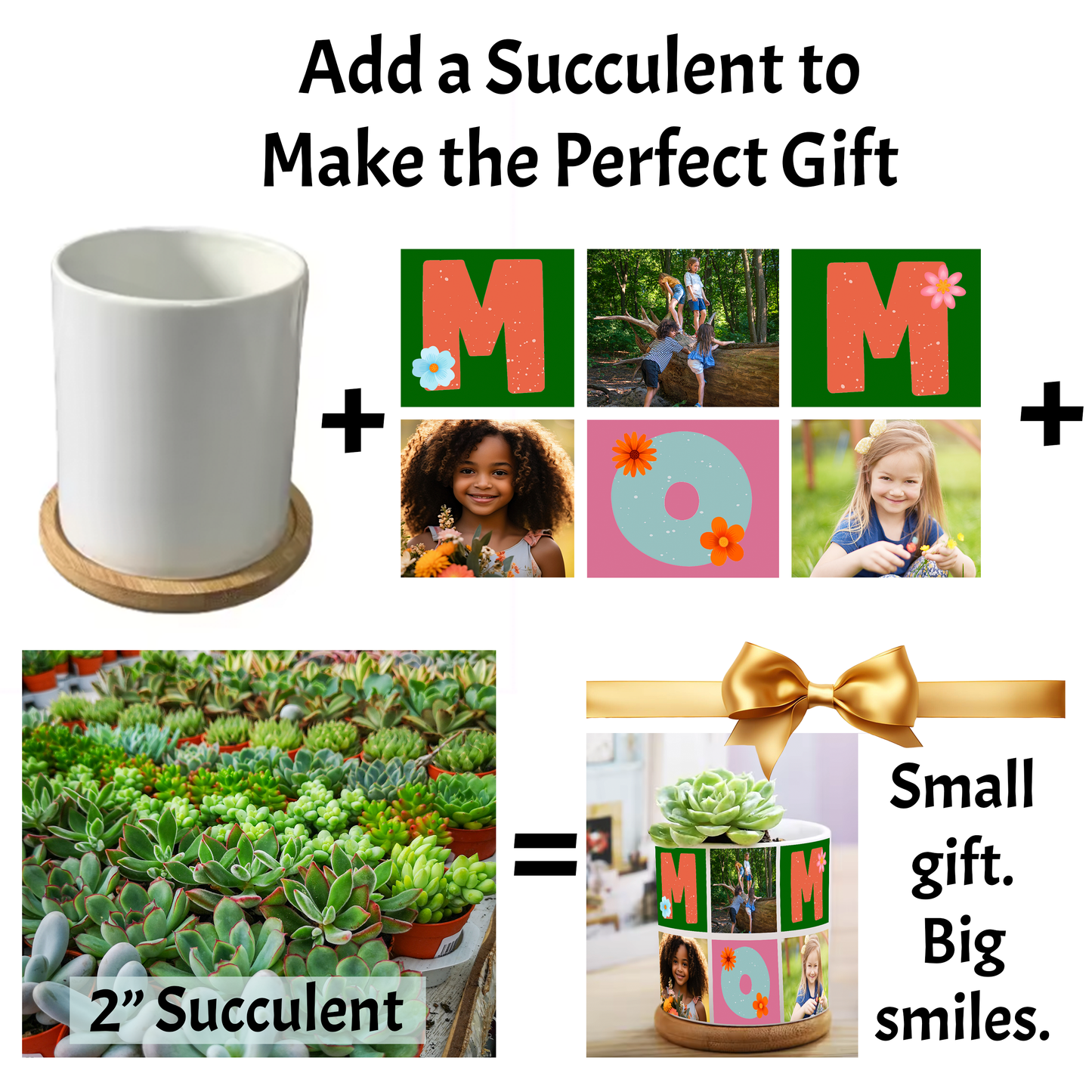 Personalized Custom Flower Pot: 7 Photos & 3 Text Boxes