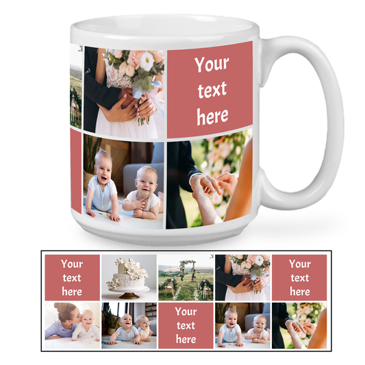 Custom Collage Jumbo Mug (20 ounce) 10 Box - 7 Images and 3 Text Areas