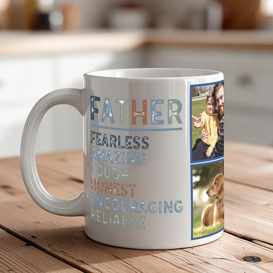 Custom Photo Mug for Dad – 5 Pictures + Message, 11 oz & 15 oz Father's Day Gift