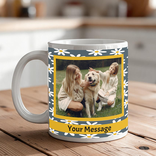 Personalized 2-Photo Coffee Mug with Custom Background & Message Banner – 11 oz & 15 oz Ceramic Gift
