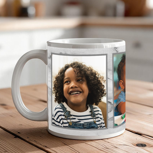Personalized 3-Photo Coffee Mug with Custom Background – 11 oz & 15 oz Ceramic Gift
