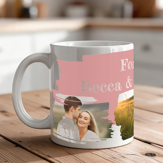 Personalized 3-Photo Coffee Mug with Custom Brushed Background – 11 oz & 15 oz Ceramic Gift