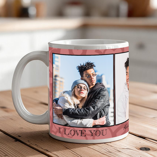 Personalized 3-Photo Coffee Mug with Custom Background and Frame + Message – 11 oz & 15 oz Ceramic Gift