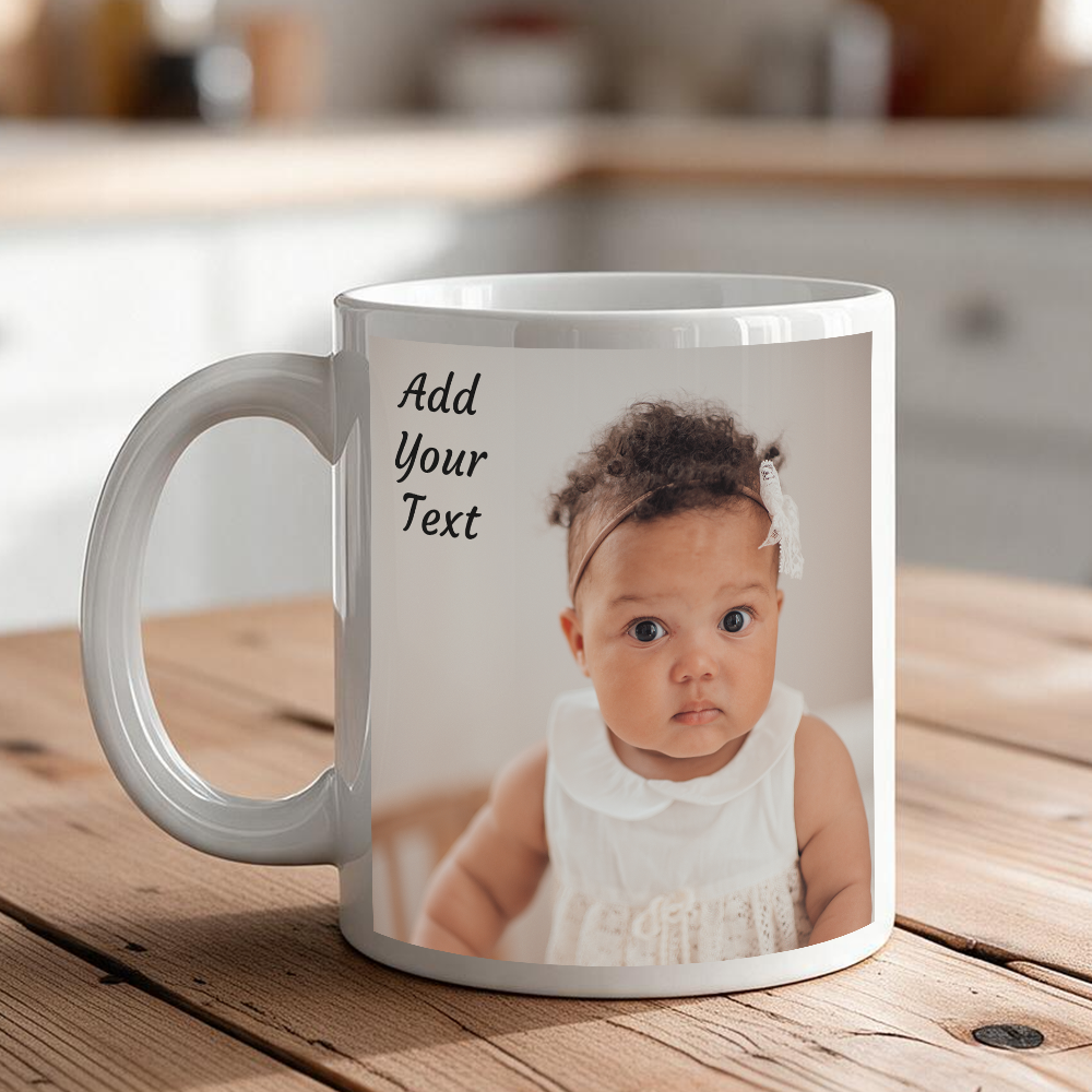 Personalized 2-Photo Coffee Mug with Custom Text – 11 oz & 15 oz Ceramic Gift