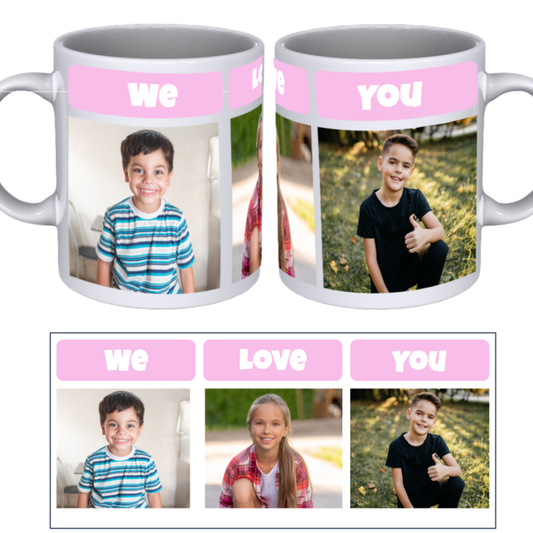 Custom Collage Mug with 3 Photos and 3 Text Boxes - Personalized Mug