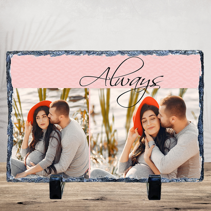 Large Personalized 2-Photo Slate with Custom Message – 7.5"x11.5" Stone Keepsake Gift