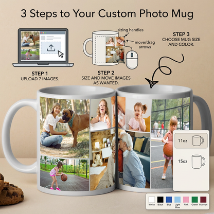 7-Image Collage Coffee Mug — Personalized Ceramic | 11 & 15 oz