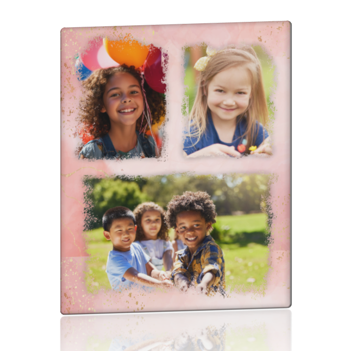 Personalized Acrylic Wall Art: 8x10 Portrait Collage of 3 Prints with Optional Text and Borders