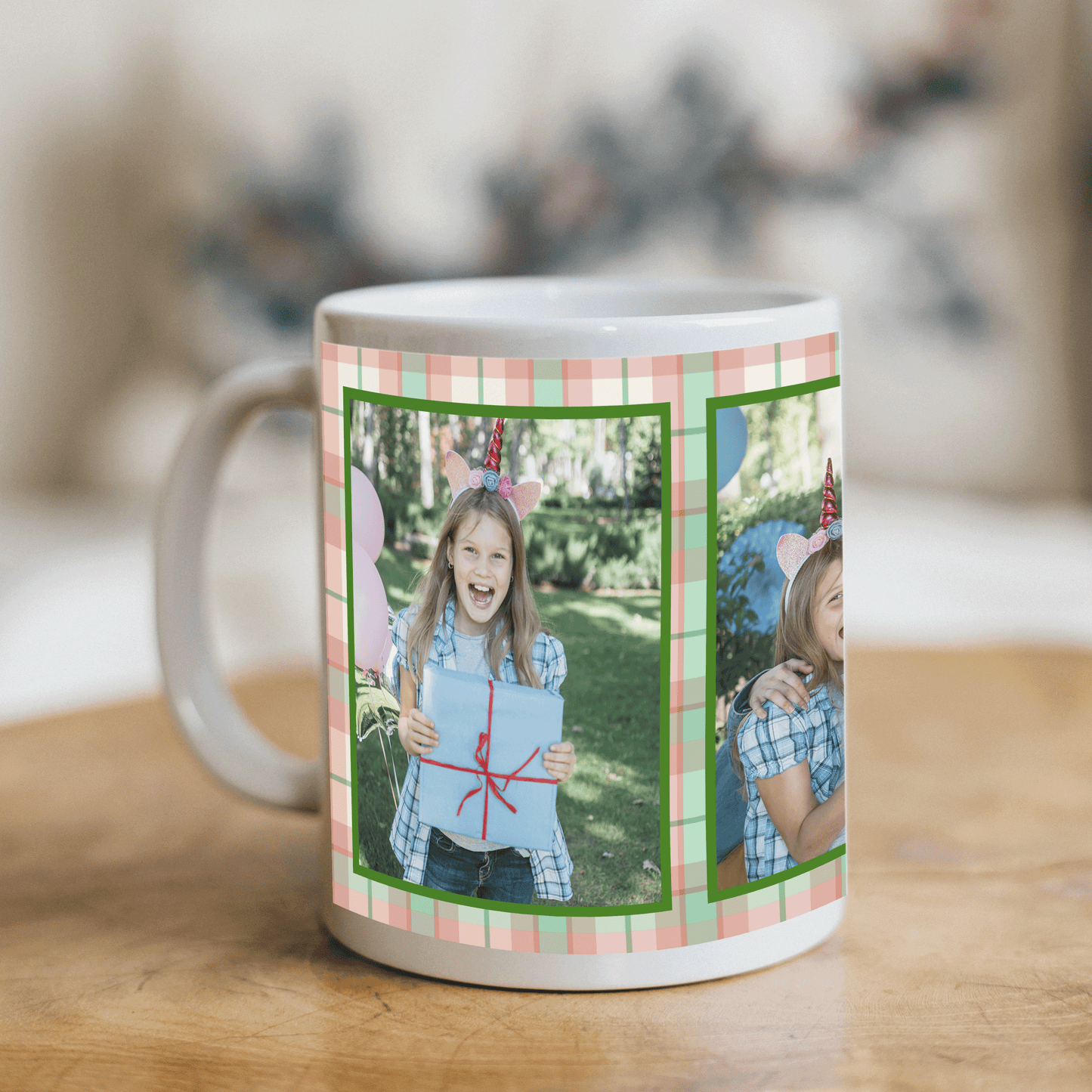 Custom Photo Mug - Bordered Triplet with Background (3 Images)