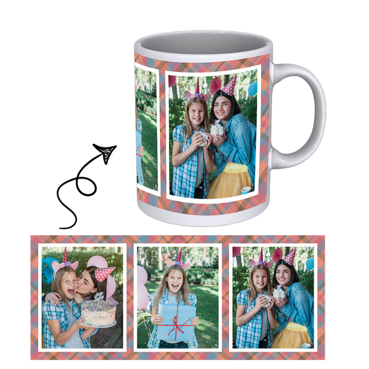 Custom Photo Mug - Bordered Triplet with Background (3 Images)