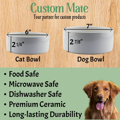 Ceramic Pet Bowl - Bowl Design # 8.   Heavy duty ceramic bowl available in two sizes.                              Custom Product.