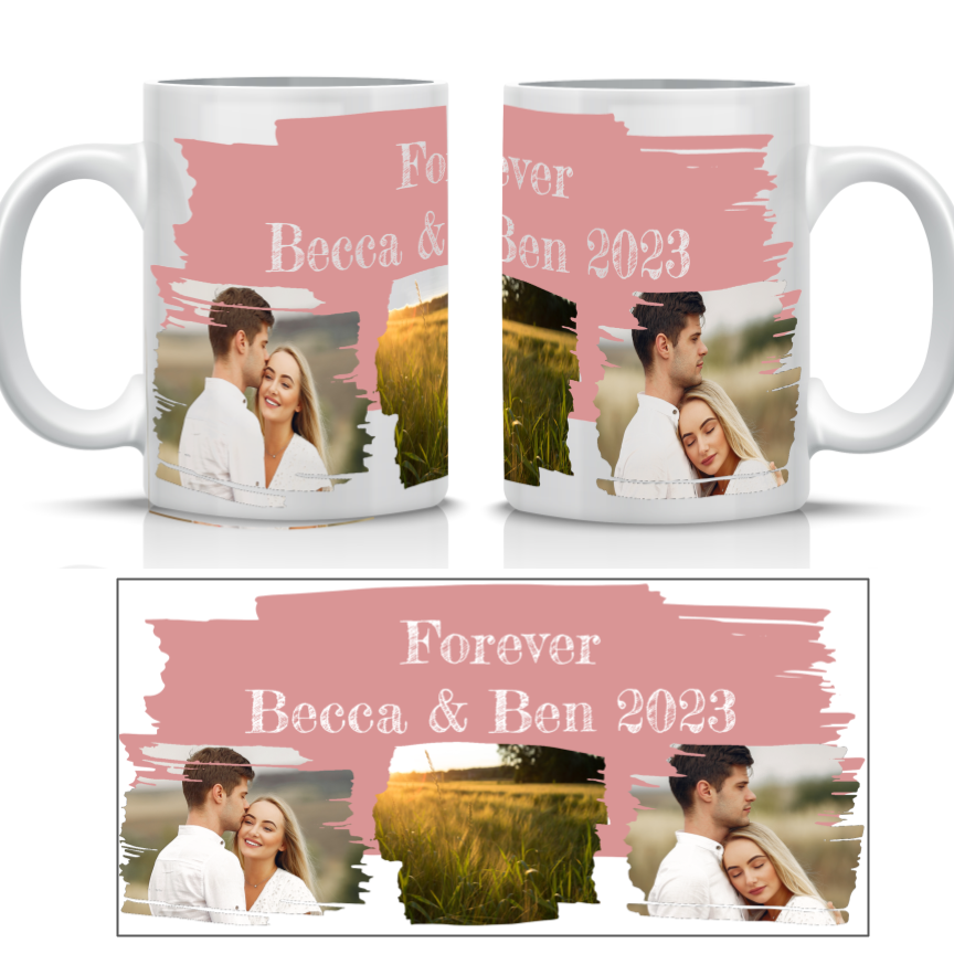 Collage Mug with 3 Photos - Brush Stroke Design - Personalized Custom Mug