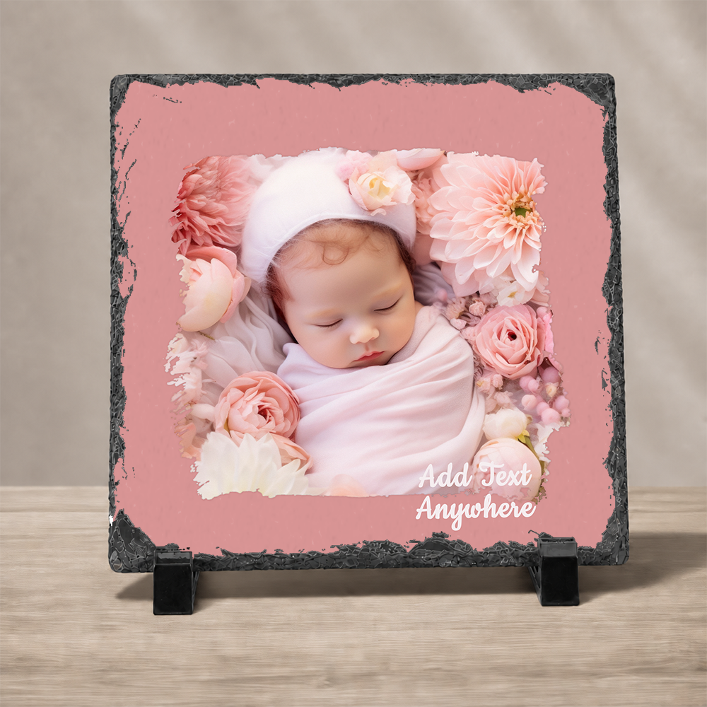 Personalized Photo Slate with Artistic Border – Square  6x6", 8x8", 12x12" Custom Stone Picture Gift