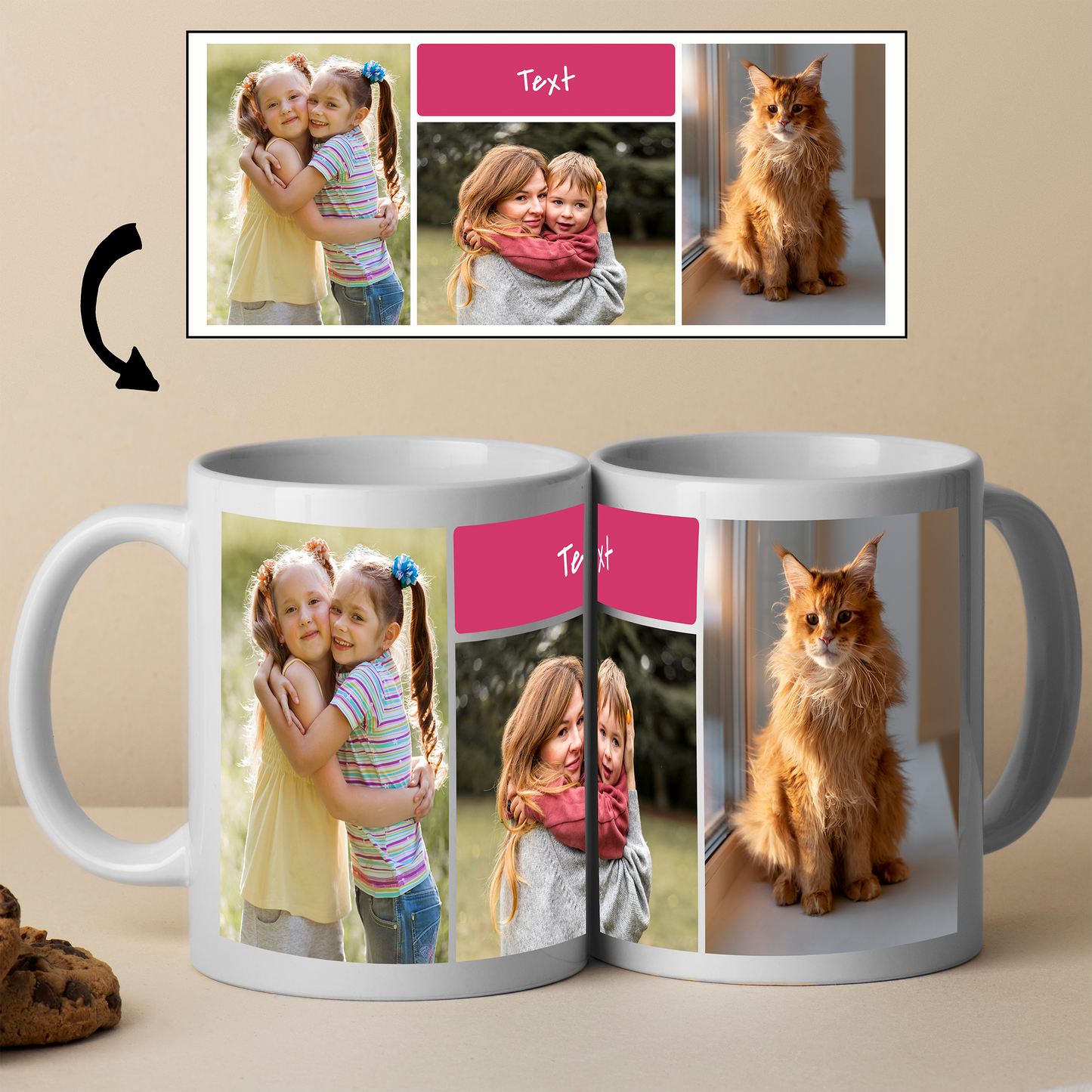 Custom Photo Mug - 3 Photos and 1 Colored Text Box