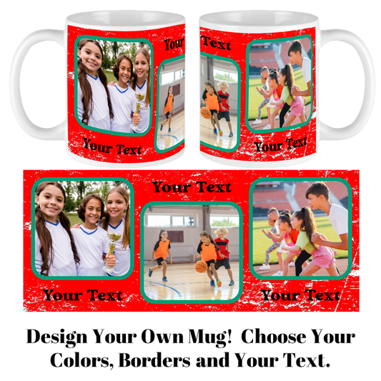 Custom Collage Mug with 3 Photos and Borders - Personalized Mug