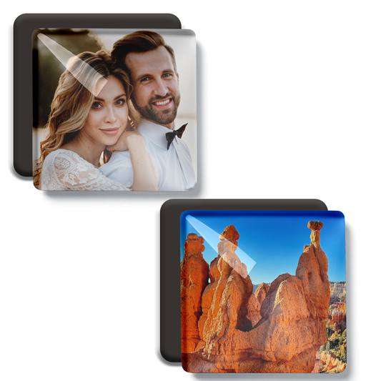 matching photo magnets, couples magnet set, pair of acrylic magnets, two custom fridge magnets