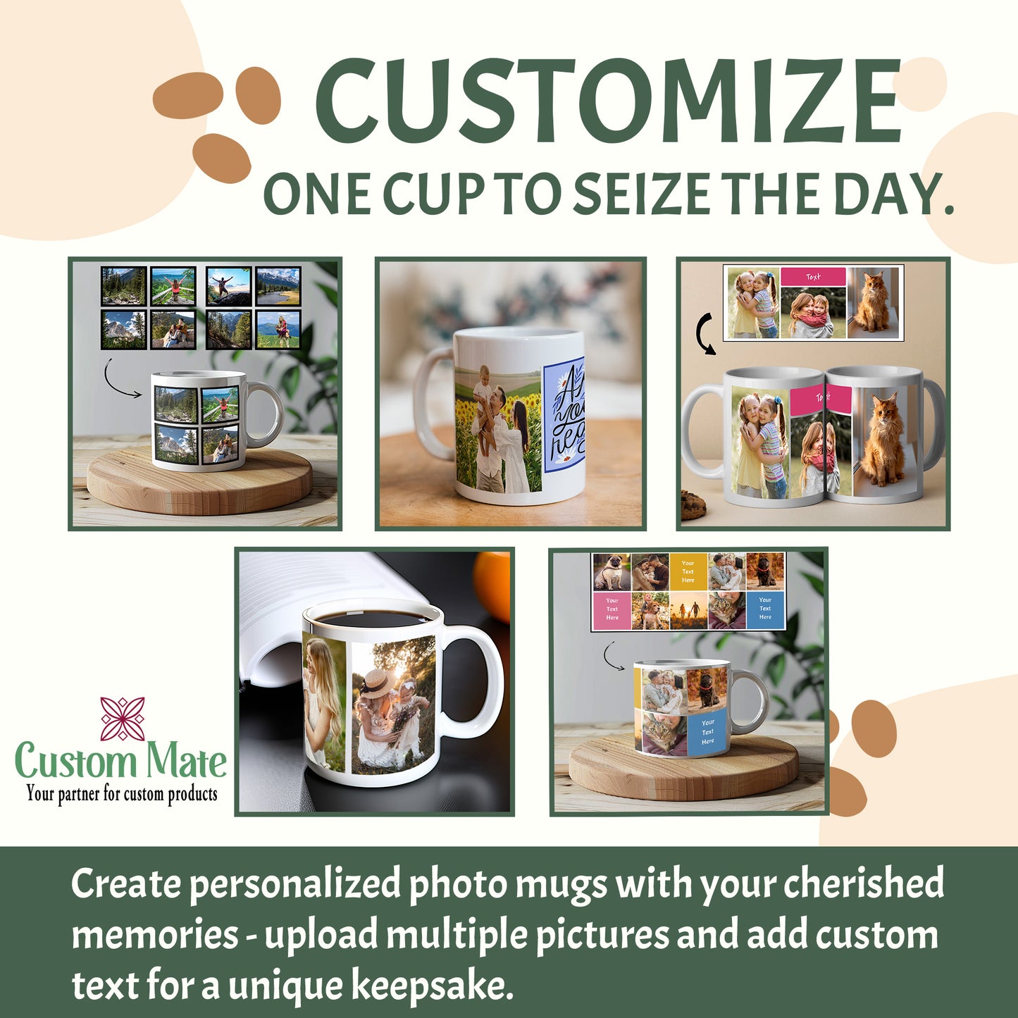 Custom Collage Mug with 3 Photos and 3 Text Boxes - Personalized Mug