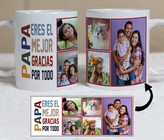 Custom Photo Mug - Spanish Love for Dad (5 Images and Icon Message)
