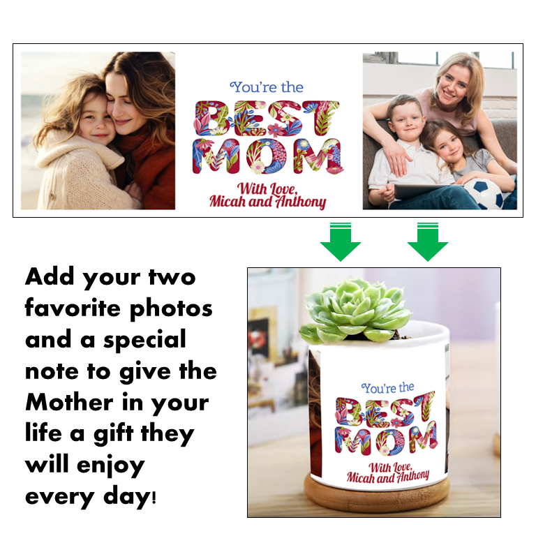 Personalized Custom Flower Pot: 7 Photos & 3 Text Boxes