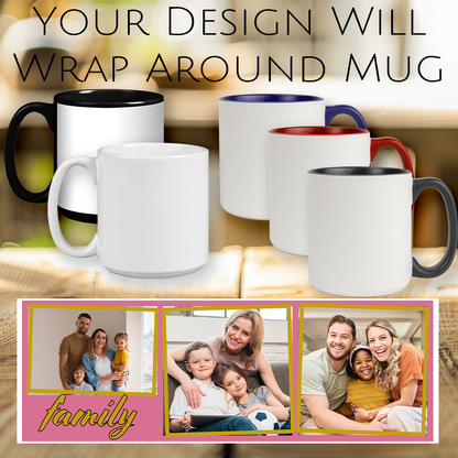 Jumbo 20 oz Photo Mug — 3 Framed Photos + Custom Text | Large Ceramic Gift