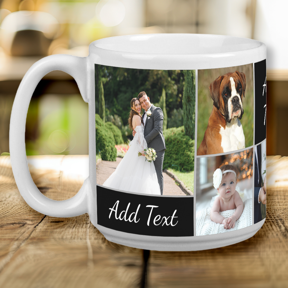 Custom Collage Jumbo Mug (20 ounce) with 7 Photos and Text Options- Personalized Mug