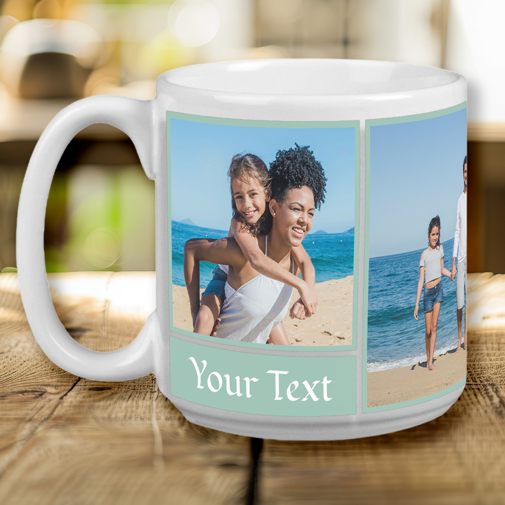 Custom Collage Jumbo Mug (20 ounce) Bright Day - 3 Images and 2 Text Areas