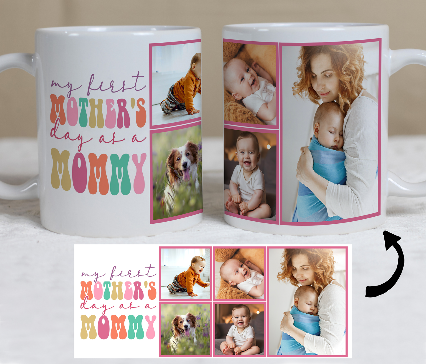 Custom Photo Mug - Love for Mom (5 Images and Icon Message)