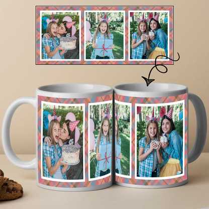 3-Photo Coffee Mug with Custom Background — Personalized 11 & 15 oz