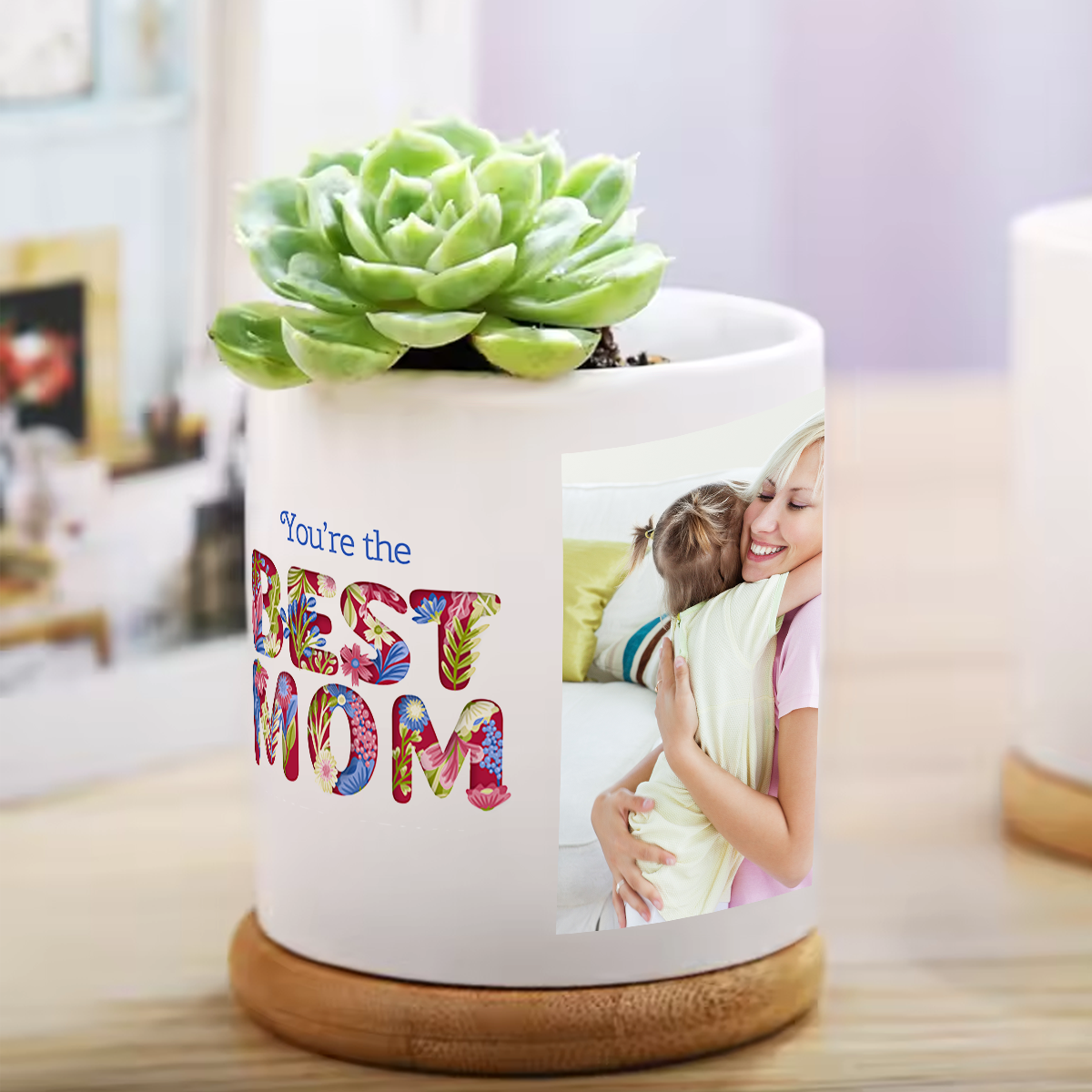 Personalized Custom Flower Pot: 2 Images & Message for Mom Choices