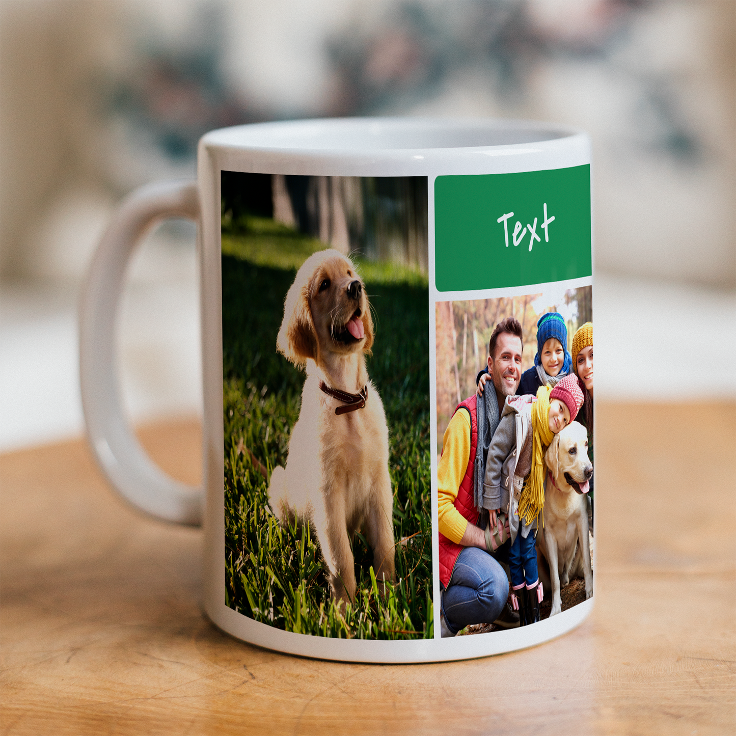 Custom Photo Mug - 3 Photos and 1 Colored Text Box