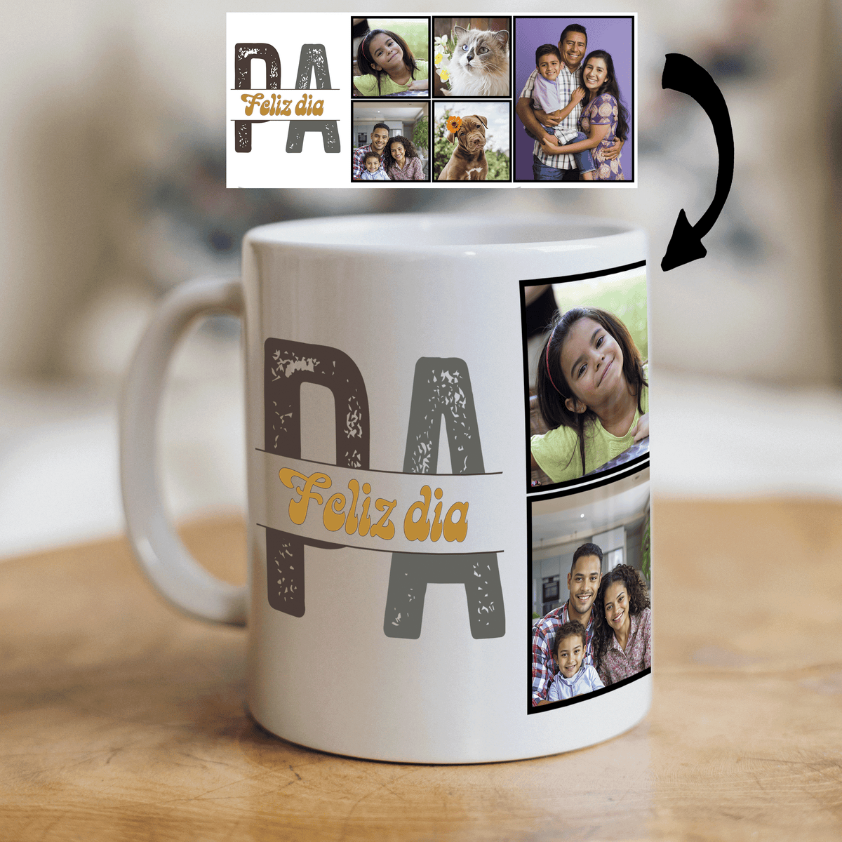 "Papá" Custom Photo Mug — 5 Pictures + Spanish Message | Father's Day Gift