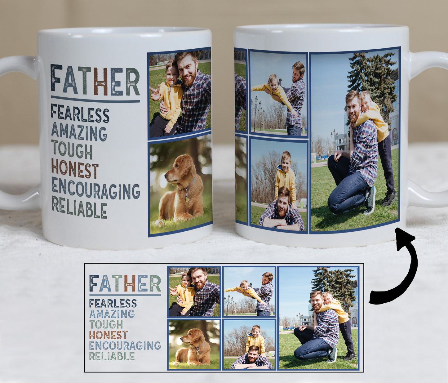 Custom Photo Mug - Love for Dad (5 Images and Icon Message)
