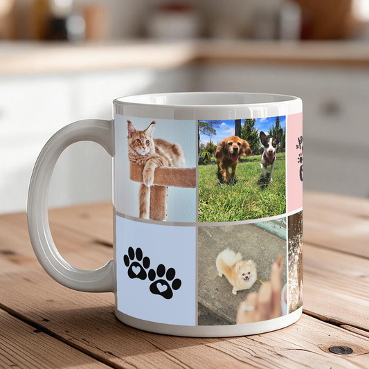 Personalized 7-Photo + 3 Pet Themed Icons Mug – 11 oz & 15 oz Ceramic Custom Coffee Gift