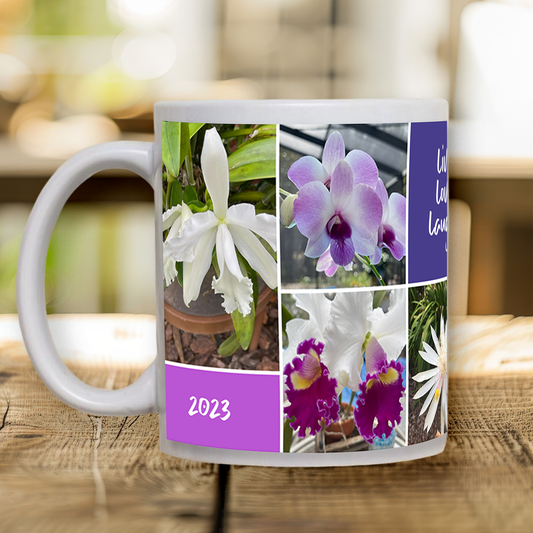 Custom Photo Mug - Family of 7 (7 Images/3 Colored Text Boxes)
