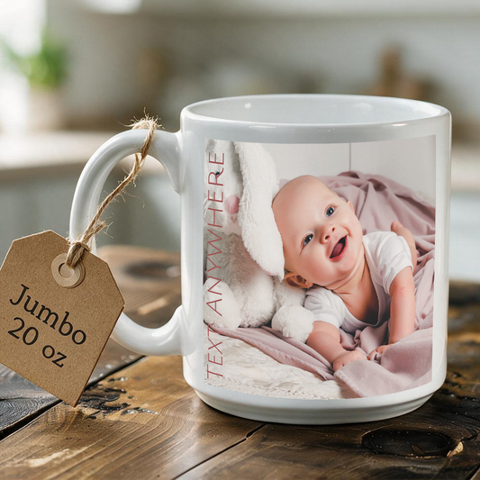 Jumbo 20 oz Personalized Photo Mug – 2 Pictures + Custom Text, Large Ceramic Coffee Gift