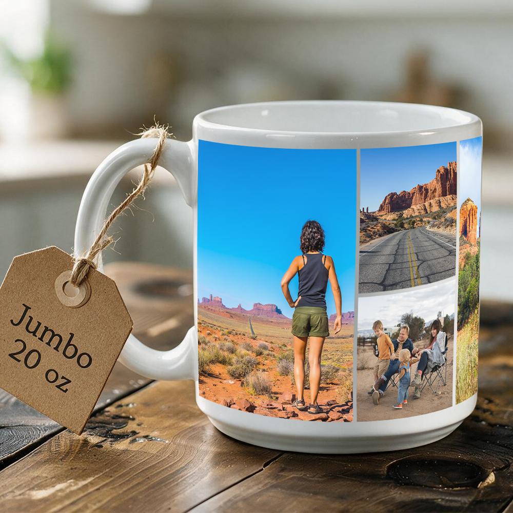 Jumbo 20 oz Photo Collage Mug — 7 Photos | Large Ceramic Coffee Gift