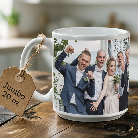 Jumbo 20 oz Personalized Photo Mug – 1 Panoramic Image + Custom Text, Large Coffee Gift