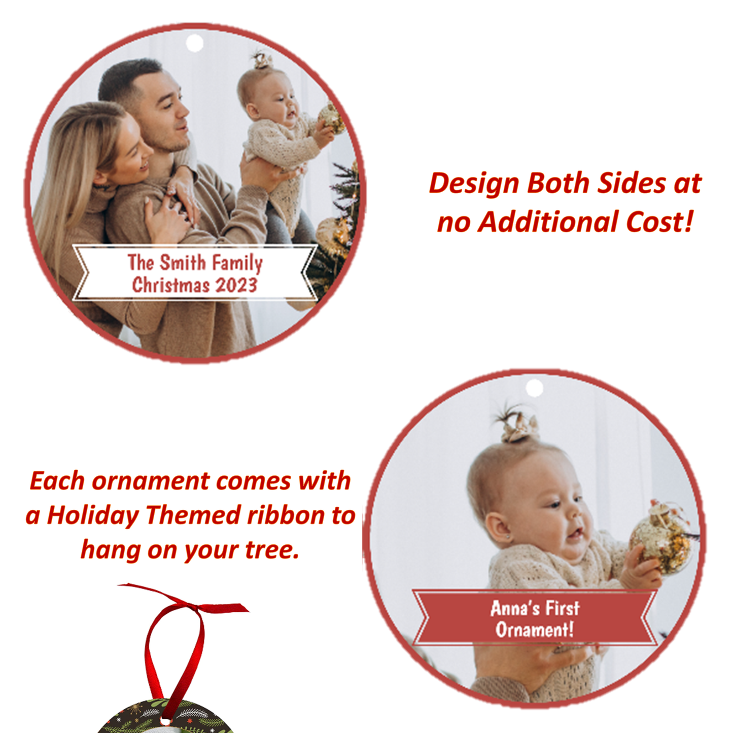 Custom Ornaments with Snowflake Border - Personalized Holiday Decor