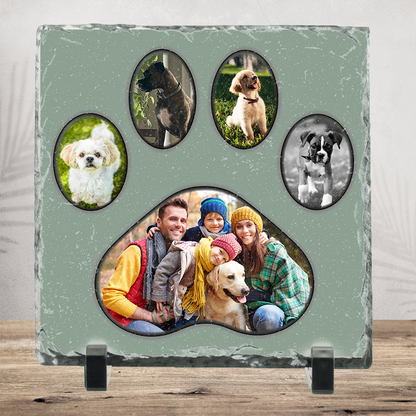 Personalized 5-Photo Pet Paw Theme Slate -Square 6x6" or 8x8" Natural Stone Picture Keepsake