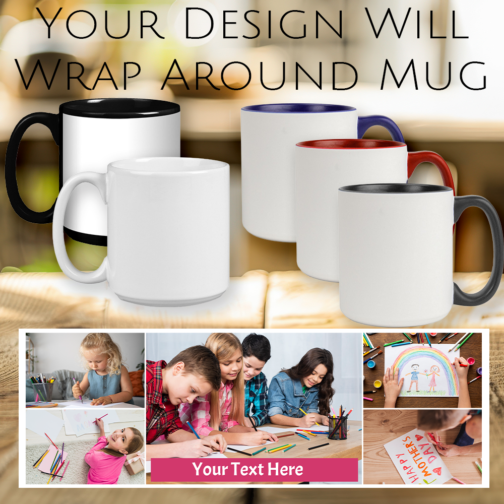 Jumbo 20 oz Ceramic Photo Mug — Collage of 5 Photos, 1 Text | Large Coffee Gift